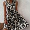 Fashion Bohemian Dress Women Printed V Loose Pleated Neck