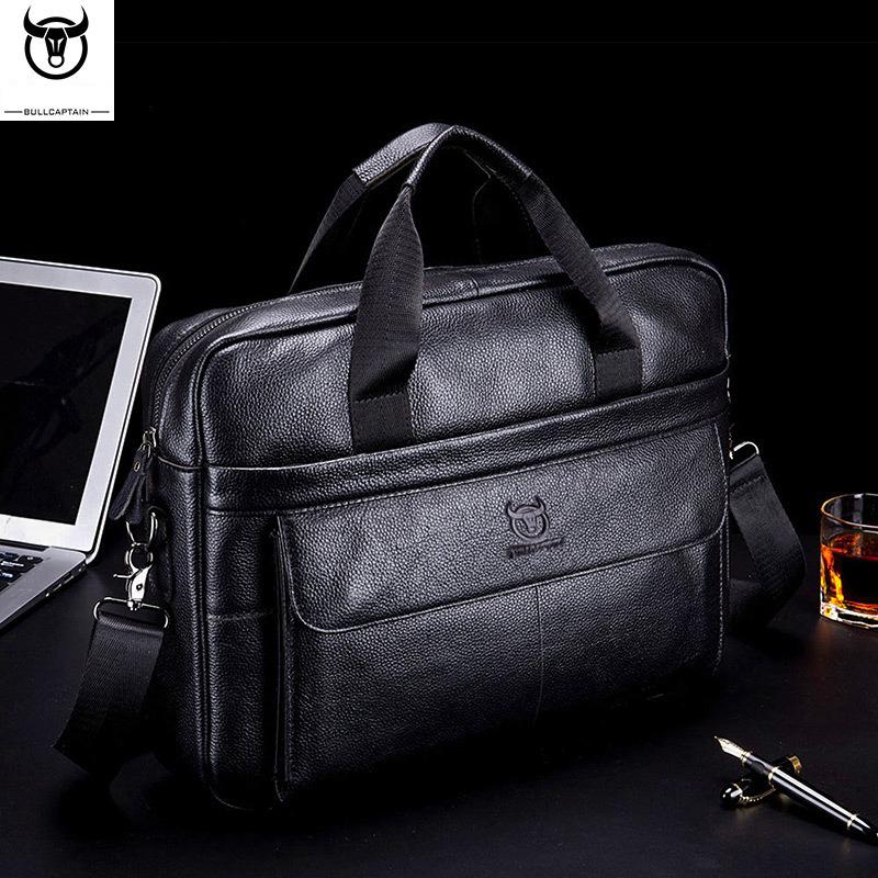 BULLCAPTAIN Erste Schicht Rindsleder Laptoptasche 14 Zoll Umhängetasche Business Aktentasche Markenhandtasche