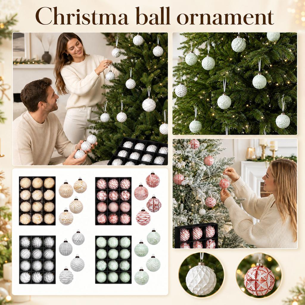 Vintage Painted Christmas Tree Ornaments - Antique Christmas Ball Set with Scratch-Off Design for Hanging Decorations