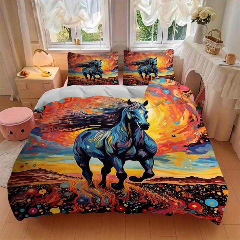 3pcs Animal-themed Horse Soft and Comfortable Breathability, Bedding Set, Machine Washable, Suitable for All Seasons153