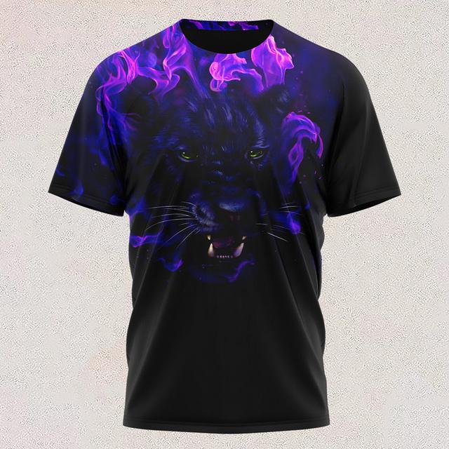 New T Shirt Full-color Tiger Head Short-sleeved Cool T-shirt Round Neck 3d Printed Casual Short-sleeved Shirt Oversized Clothing