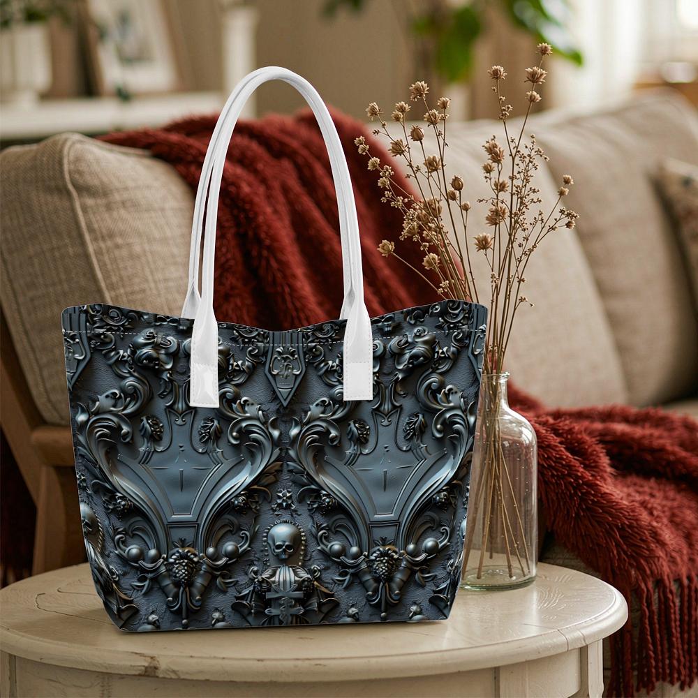 Gothic Dark Skull Pattern Tote Bag Fashion Daily Use Shoulder Bag for Women Trendy Portable Commute Handbag
