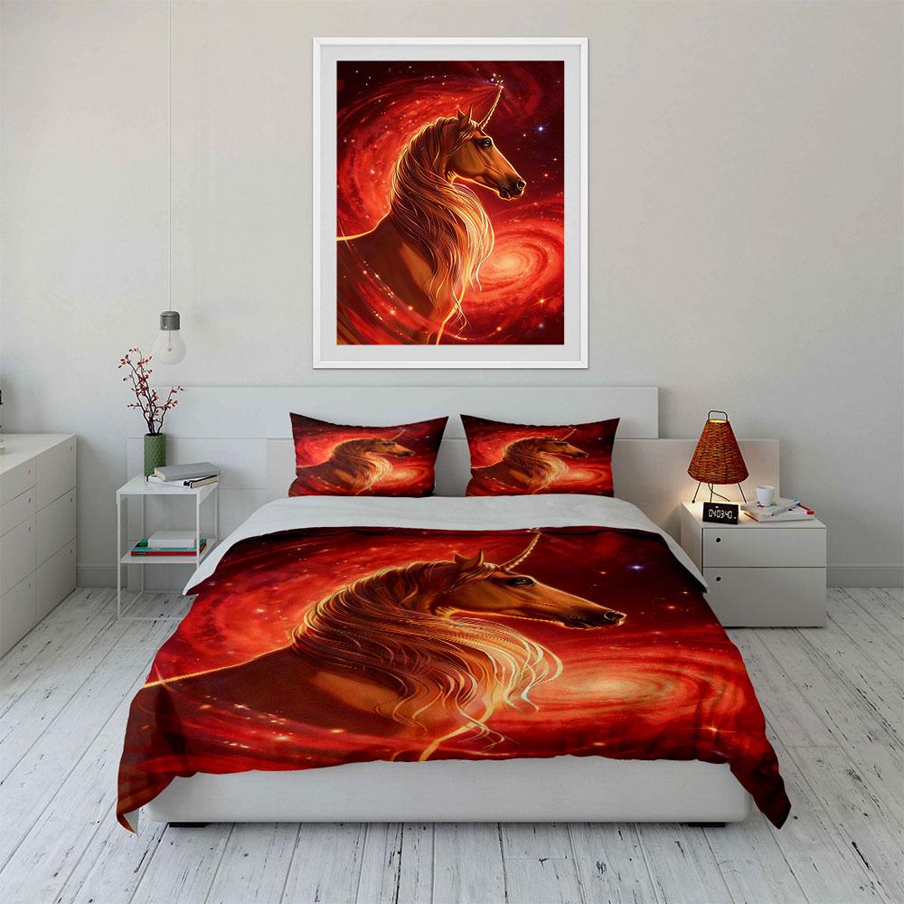 Fiery unicorn on galaxy. Bedding sets Duvet cover sets Duvet covers Pillowcases(1* Duvet Cover 2* Pillowcases without duvet insert)