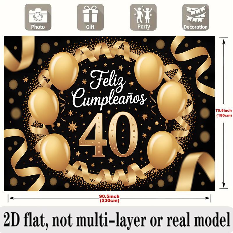 Golden 40th Birthday Banner, Photo Background Wall Decor for Party