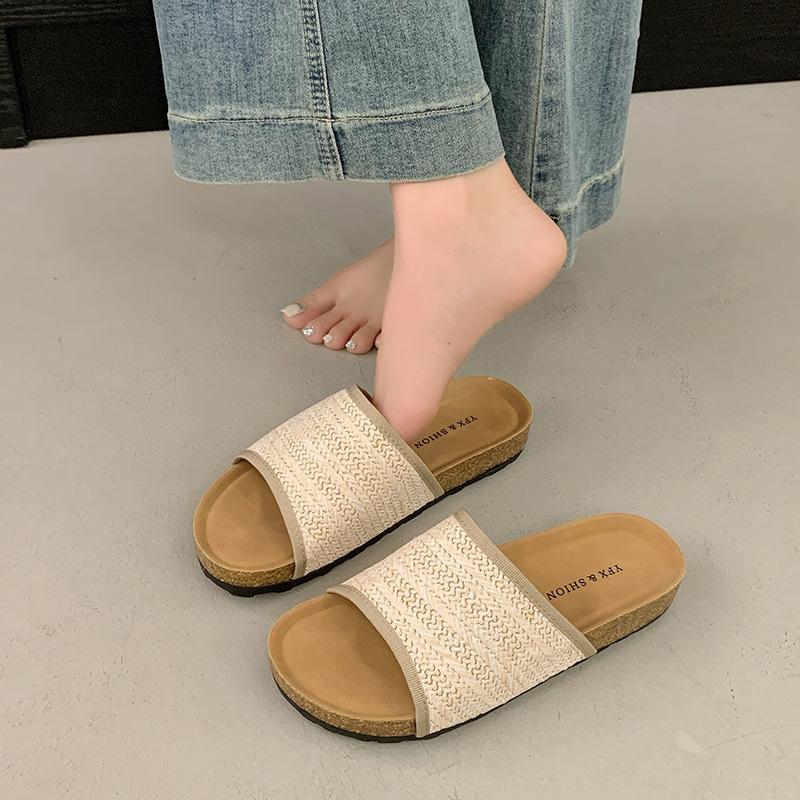 

Плетеные шлепанцы с плоской подошвой, женские летние, 2025 новые, богемные, для отпуска, путешествий, прохладные шлепанцы женские 40 абрикосовый