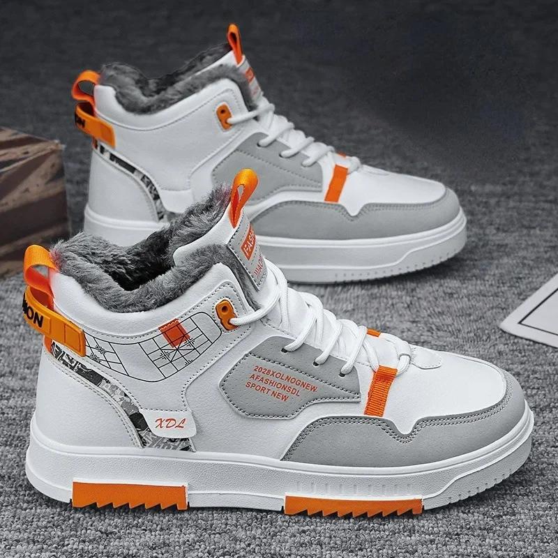 Men's Casual Sneakers 2025 Winter Fleece Warm Snow Boots for Men High Top Thick Bottom Non-slip Running Shoes Outdoor Sport Shoe