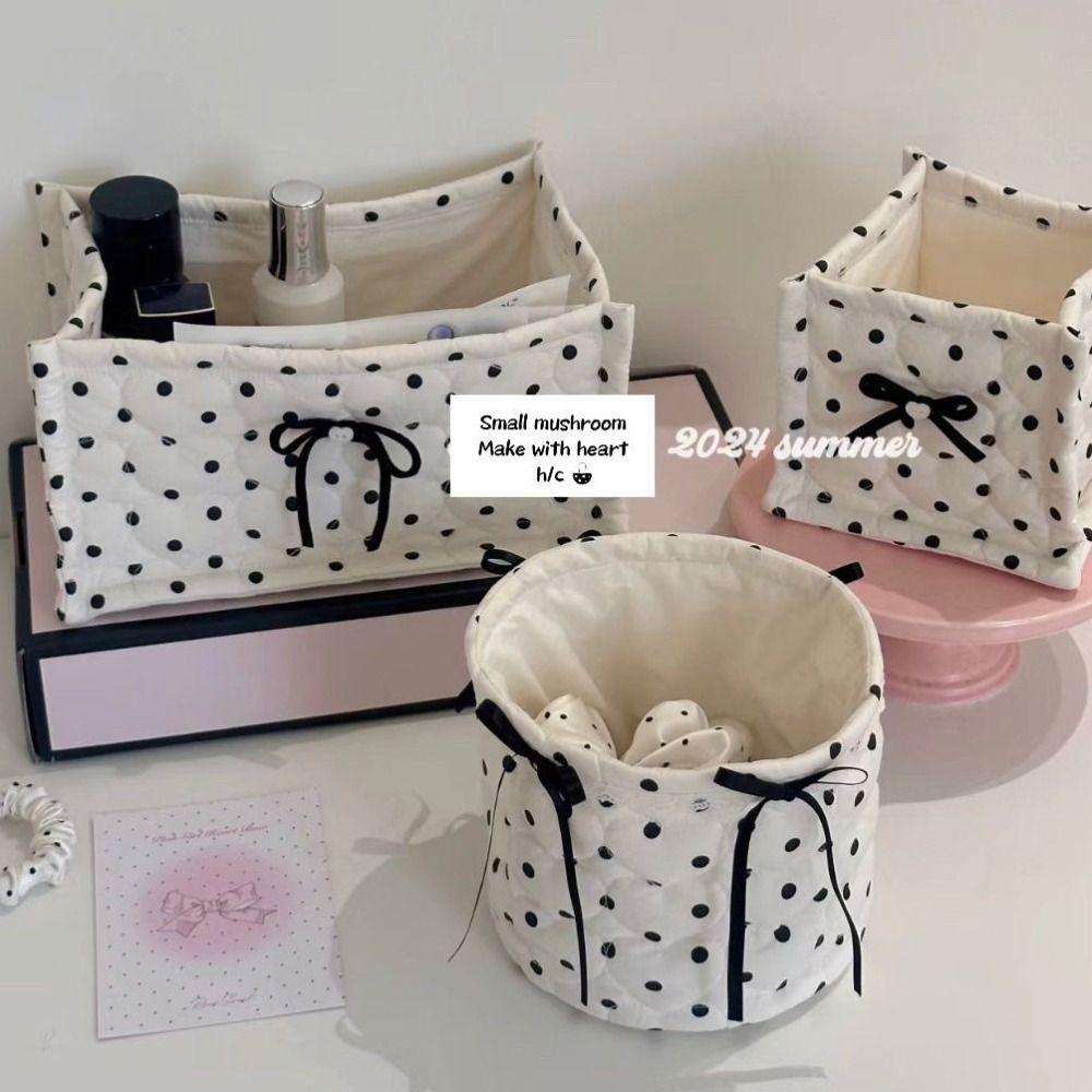 Cute Rectangle Storage Basket Quilted Cotton Desktop Storage Box Stripe Bow Large Capacity Sundries Toy Organizer Home Supplies