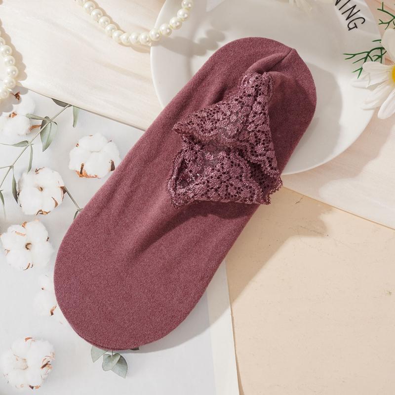 Women's Autumn Winter Thickened Warm Fleece Socks Lace Ankle Socks Non-slip Floor Socks