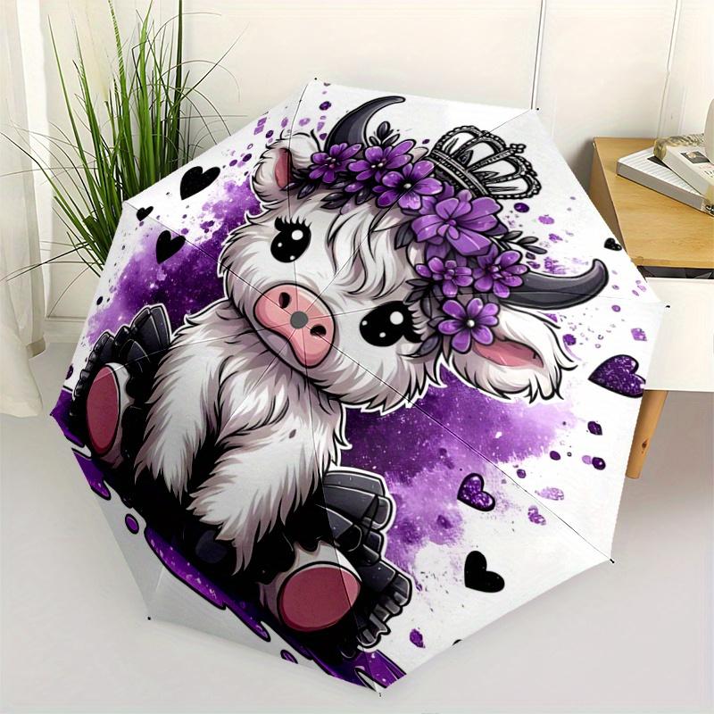

1pc Purple Crown Cow Automatic Open/CloseFashion Umbrella-CuteUmbrella with Cute Design, Portable 3-Fold Compact Umbrella for Men & Women, Valentine s