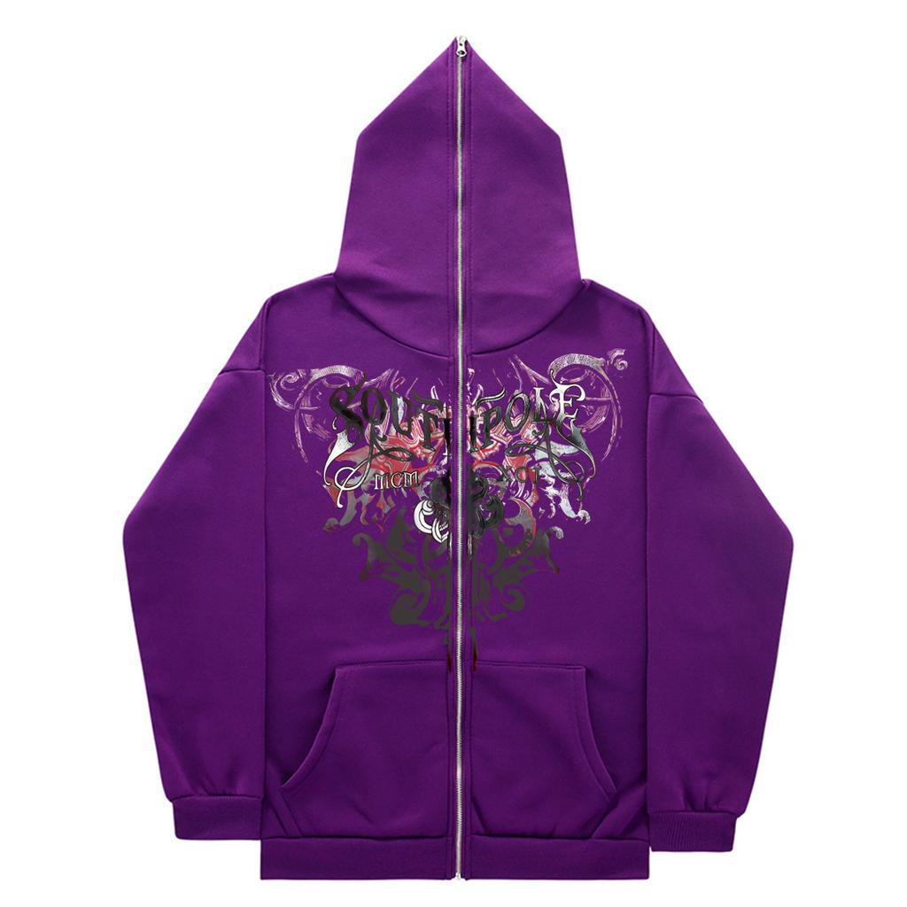 Unisex Fleece Hoodie Sweater Gothic High Street Full Zip Oversized Coat Men's and Women's Streetwear Y2