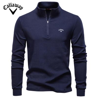 Callaway 2025 Autumn/Winter Embroidered New Large Couple Stand Up Collar Half Zipper Long Sleeve German Velvet Warm Base Sweater