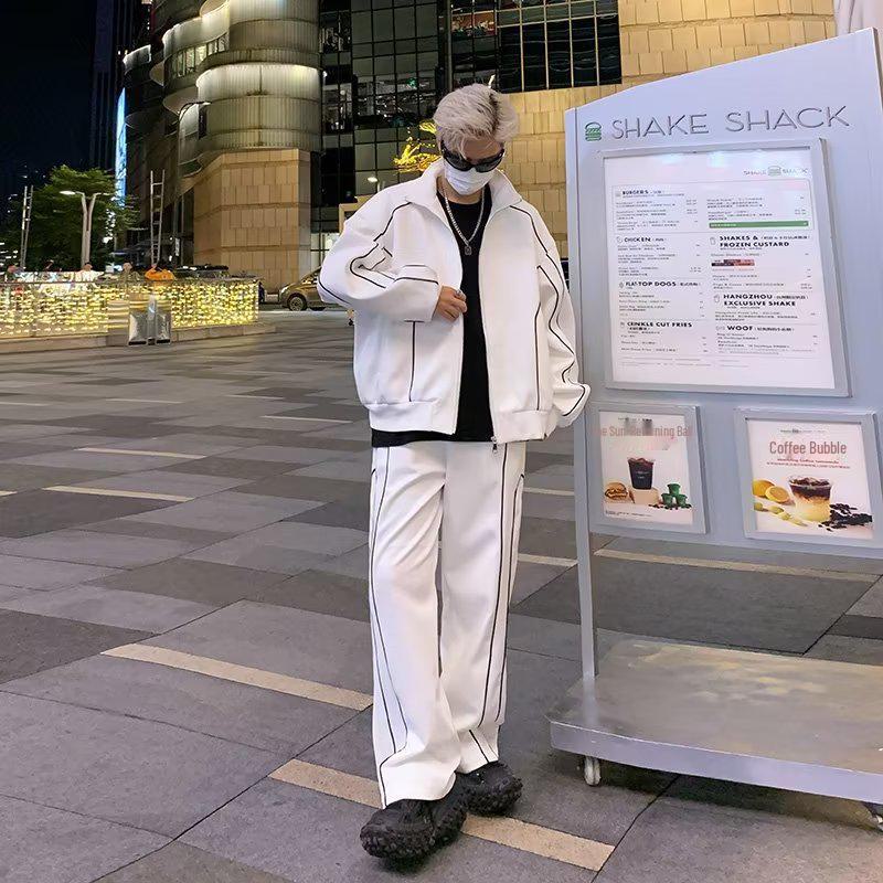 Men's High-End Casual Sportswear: Loose Cardigan Jacket & Wide-Leg Pants Two-Piece Set