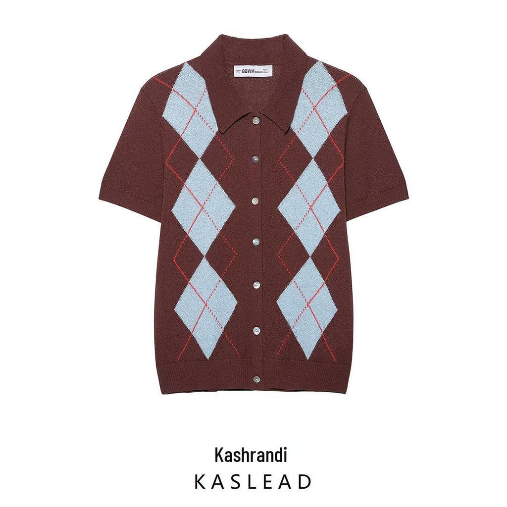 Spring 2025 Women's European & American Fashion Diamond Pattern Knit Top
