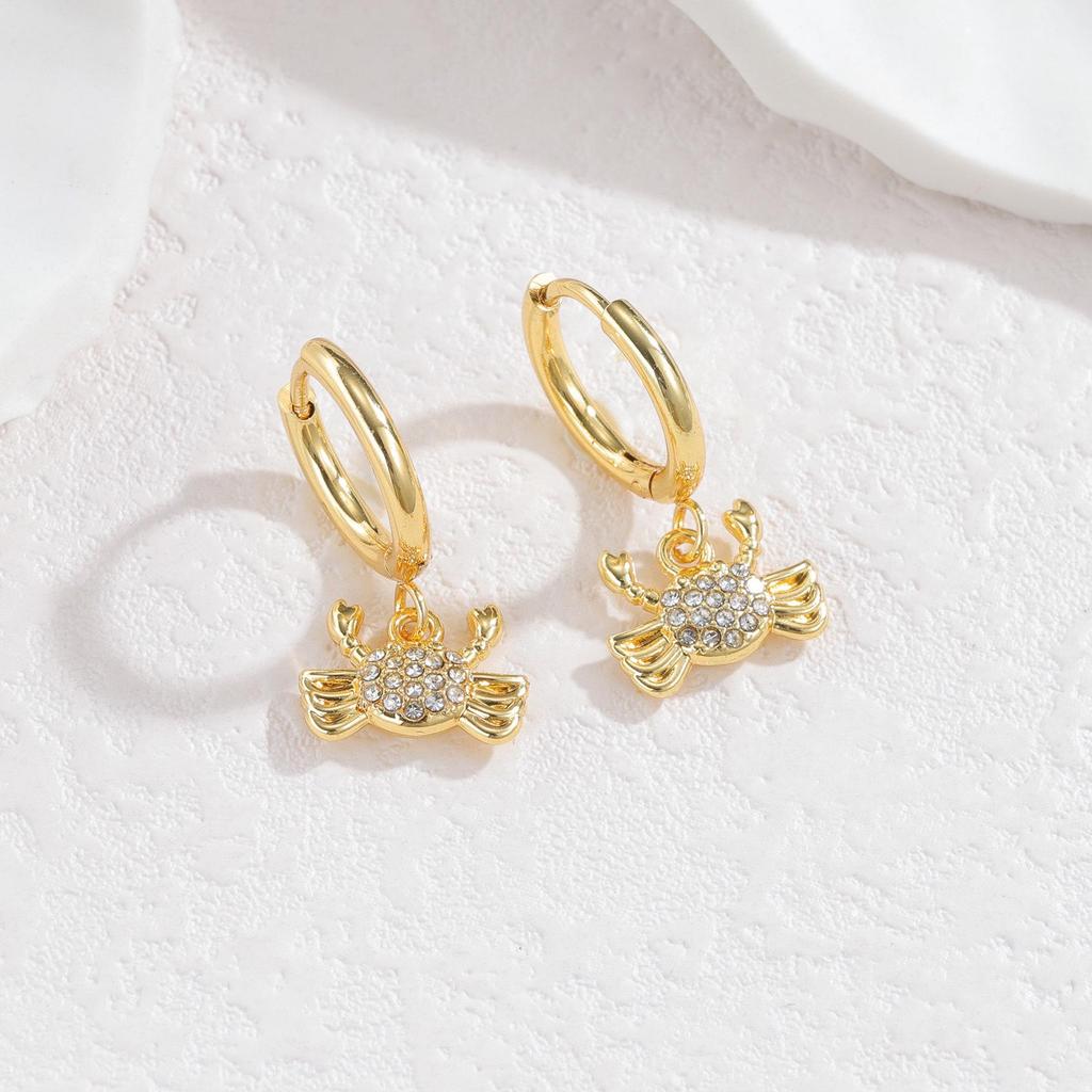 Stainless Steel Diamond-Studded Crab and Starfish Earrings for Women - Light Luxury Fashion.