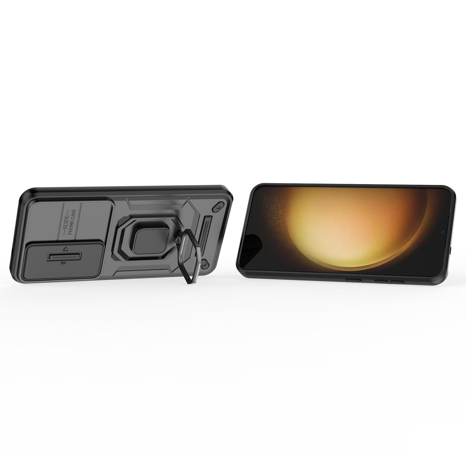 

For Samsung Galaxy S25 Case PC+TPU Kickstand Phone Protector with Lens Cover Black