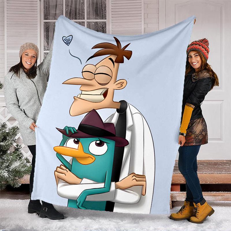 1pc Phineas and Ferb4 Theme Blanket - Digital Print, Polyester, Cozy for All Seasons, Perfect for Outdoor, and Travel