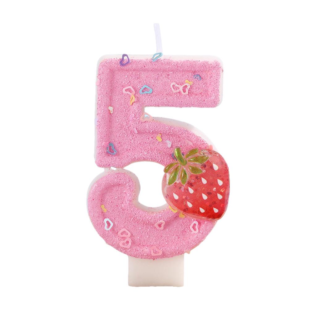 Pink Heart Strawberry Number Candles: Creative Children's Birthday Cake Decorations 0-9