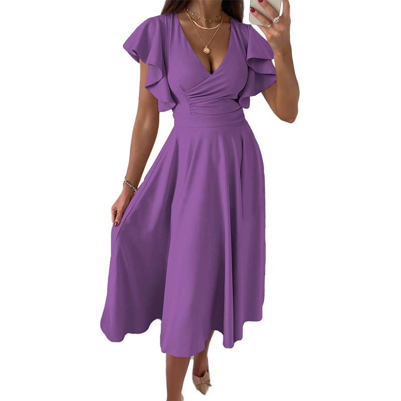 2023 European & American V-Neck Ruffle Sleeve Casual Party Dress