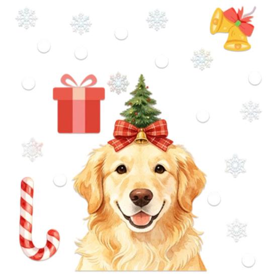 Easy Apply Window Paster Cute Dog Christmas Static Stickers, Waterproof PVC Holiday Decals for Home Decorative Scenes Store Glass, Removable