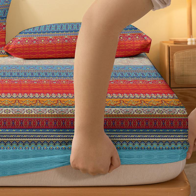 1 Simple Modern Bohemia Printed Matte Fitted Sheet, Bedroom Printed Bed Cover, Bedding (Excluding Pillowcases)