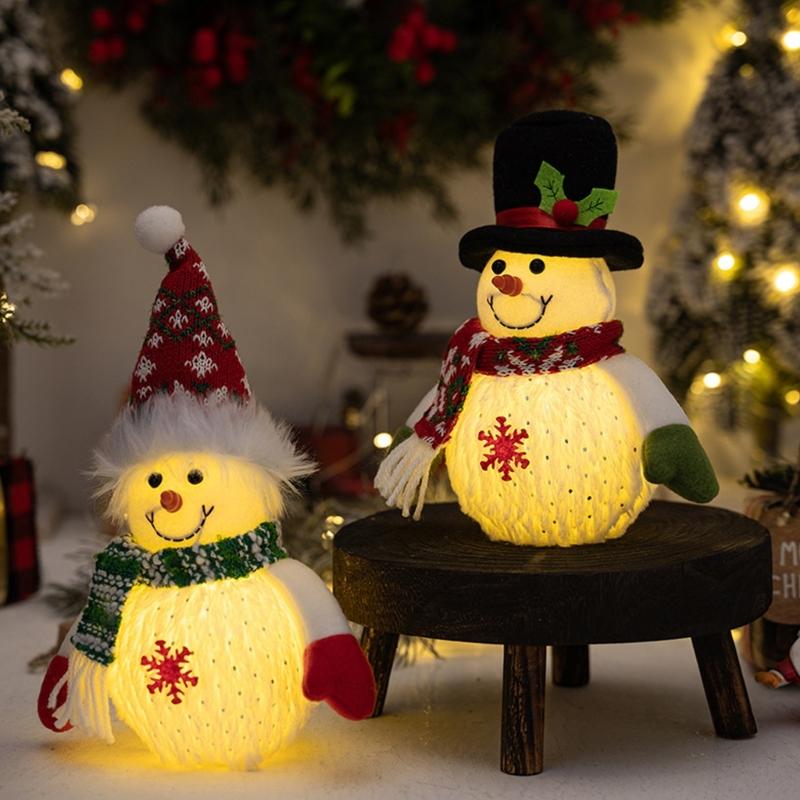 Festival Light Up Snowman Ornament With Warm LED Glows For Holiday Homes Decoration Desktop Accessories