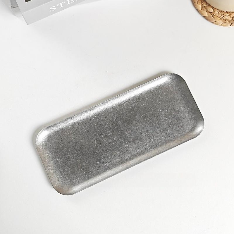 High Quality Retro Stainless Steel Trays Rectangle Industrial-style Tableware Sushi Plates Oval Snack Plates Decorative Trays