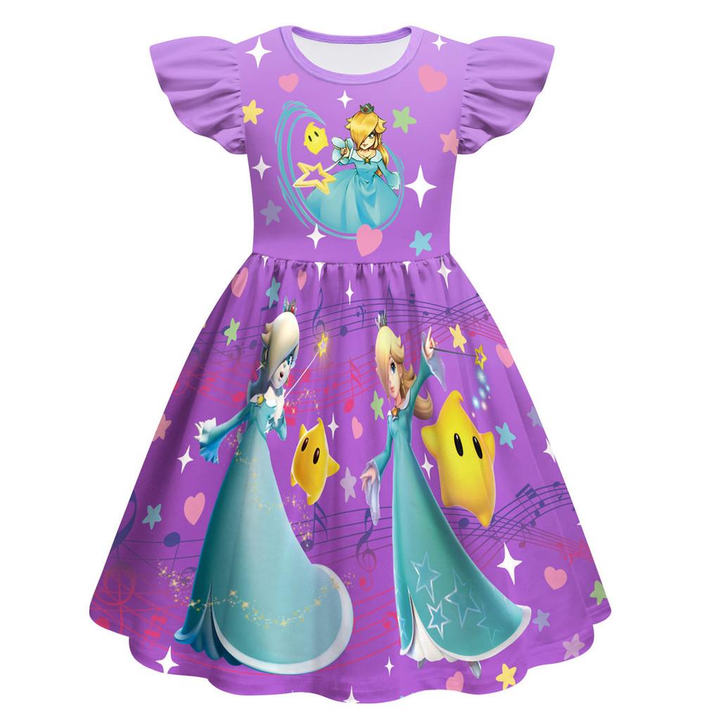 83117 Kids Girls Princess Rosalina Print Ruffle Sleeves Dress 100cm фиолетовый