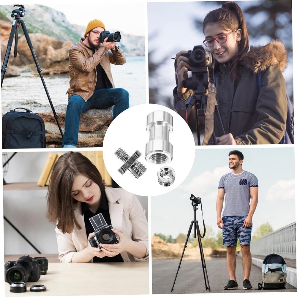 Jeu de vis double tête 1/4in-3/8in Adaptateur de pied de lumière Vis de trépied en métal pour support de lumière, parapluie, support de caméra