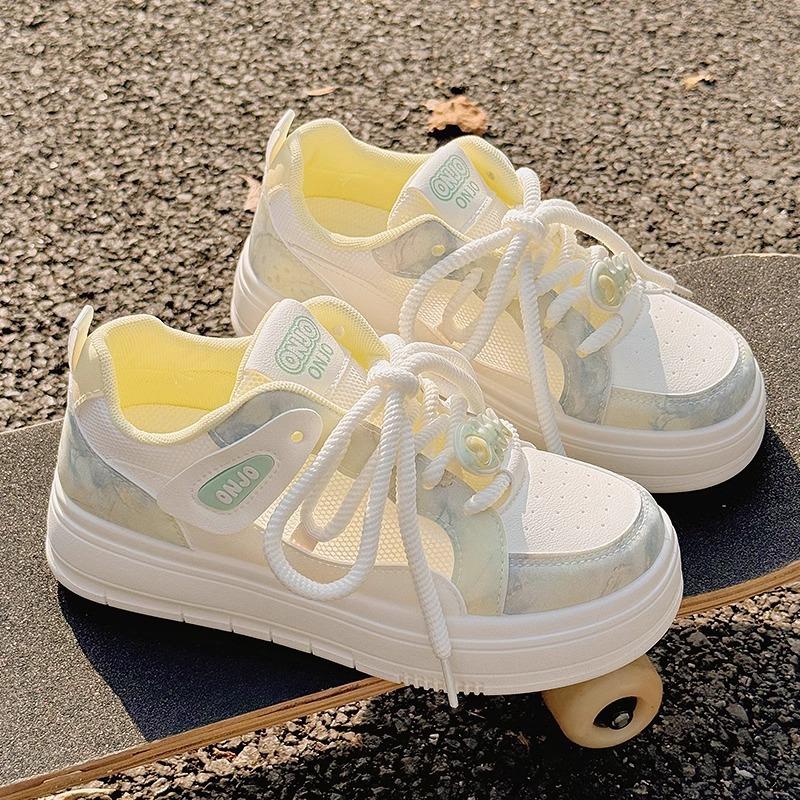

Summer women s shoes little white shoes women s 2025 new breathable mesh shoes versatile student bread shoes platform sports board shoes 40