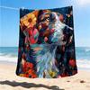 1pc Stained Glass Dog Outdoor Flannel Blanket, Cozy & Warm Soft Te Playful Design, Napping Camping,