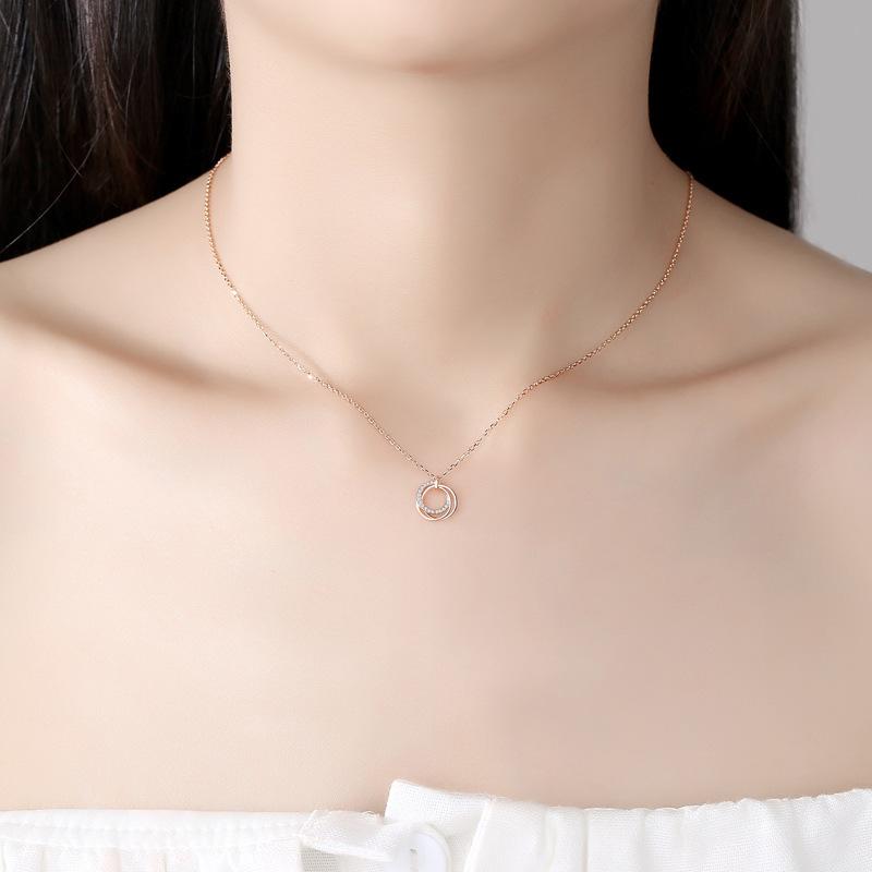 Necklace Girl High-end Korean Version Sansheng III Korean Round Pendant Niche Design Jewelry