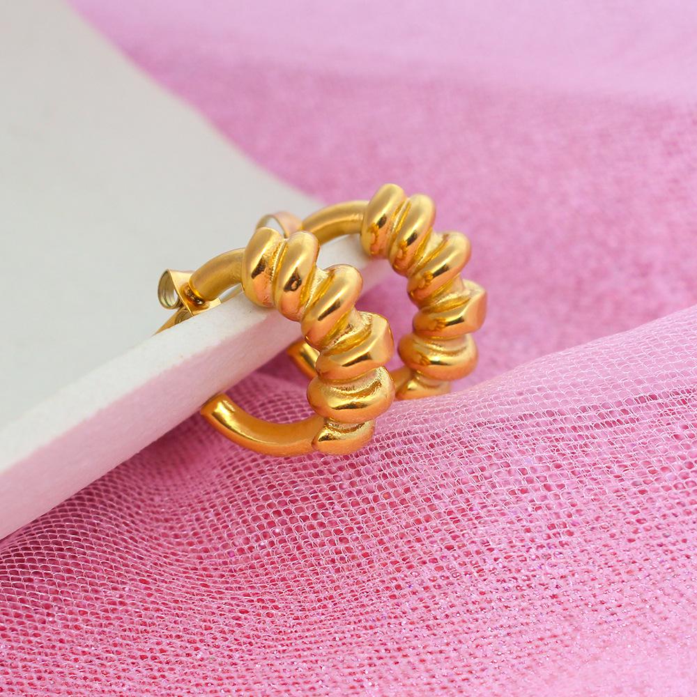 Luxurious French Design Twisted Circle Titanium Steel Hoop Earrings for Women