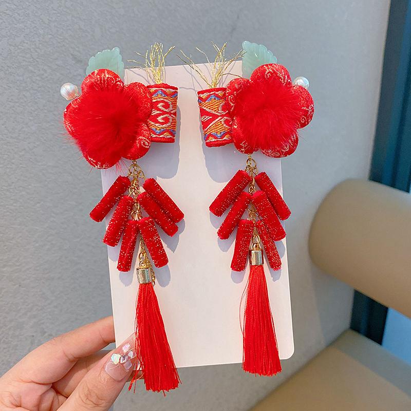 Chinese Style Children's New Year Kawaii Hair Clips Cheongsam Hanfu Hair Accessories Cosplay Hair Ball Hair Clip