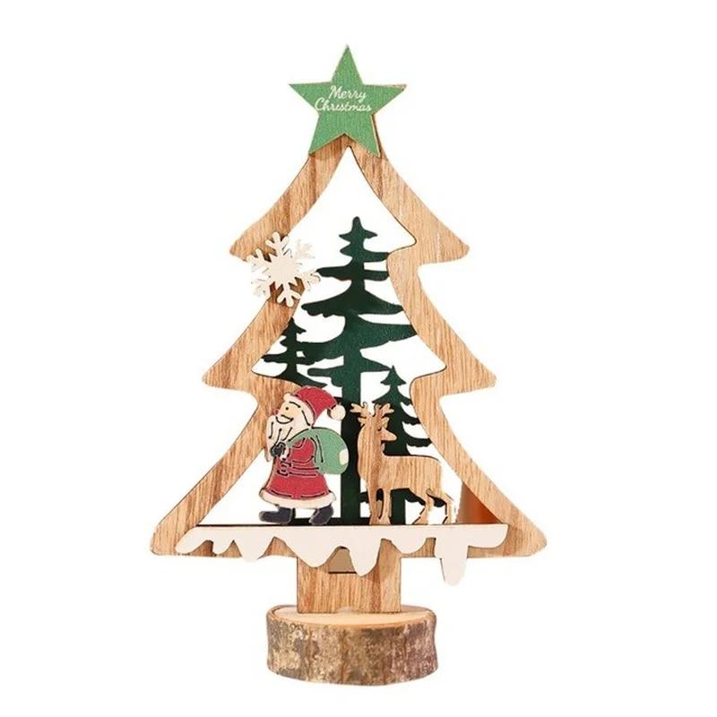 Dřevěný sněhulák vánoční stromek na stůl malovaný duté dřevo sestavené dekorace domov bar vánoční stolní ozdoby dekor řemesla