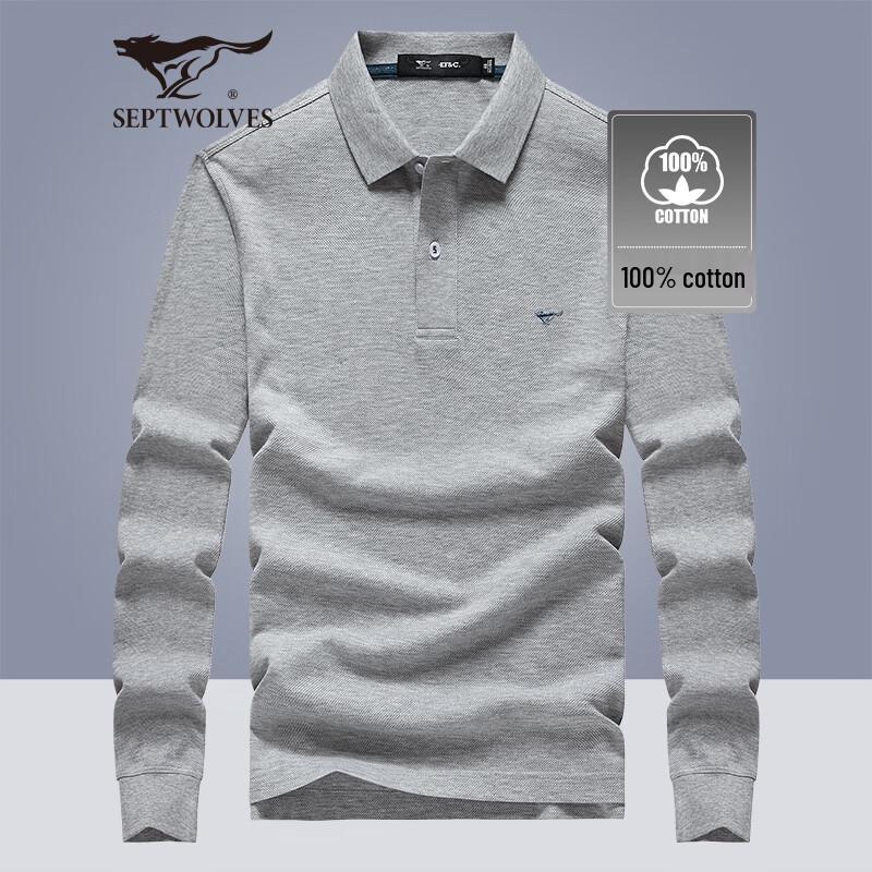 

Septwolves Men s Pure Cotton Long Sleeve Polo T-shirt 2XL