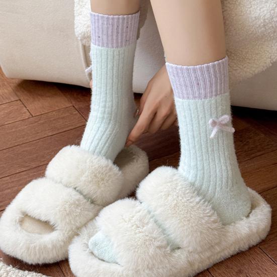 Chaussettes d'hiver pour femmes, chaussettes chaudes côtelées extensibles avec nœud, chaussettes épaissies respirantes décontractées pour la maison, le sommeil, les courses quotidiennes