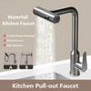 Grey/Silver Pull Out Kitchen Faucet, Flexible Hot and Cold Water Kitchen Sink Mixer Faucet Deck Mounted with Stream Shower Mode