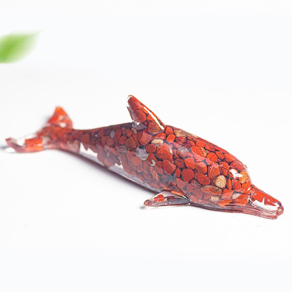 Water Crystal Dolphin Resin Decor With Semiprecious Stones For Home And Gift Use