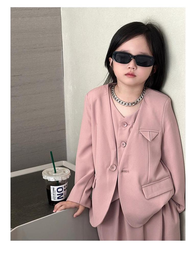 Automne 2025 Ensemble 3 Pièces Bonbon pour Filles - Ensemble Blazer Style Coréen