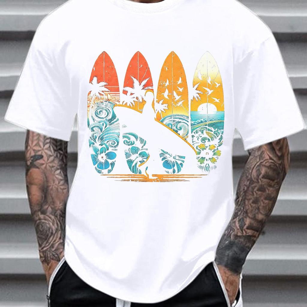 Womens Short Sleeve Tshirt Features A Retro Hawaiian Surf Design for Comfortable Breathable Fit Everyday Women Clothing