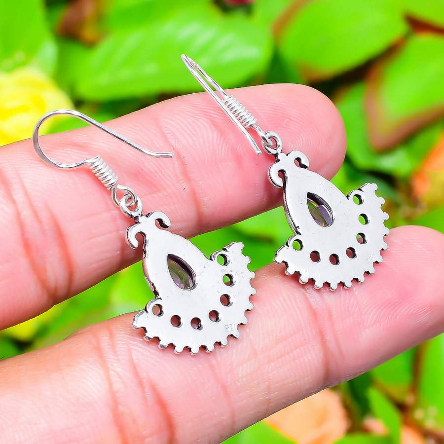 Přírodní ametyst šalvějový drahokam 925 sterlingové stříbro dárek náušnice 1,58" P9y78