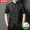 HangYuanXiang Men's New Chinese Style Silk Short-Sleeve Shirt