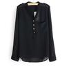 Women Spring Summer V-neck Chiffon Elegant All-match Solid Botton Casual Spirals Shirt Blouse