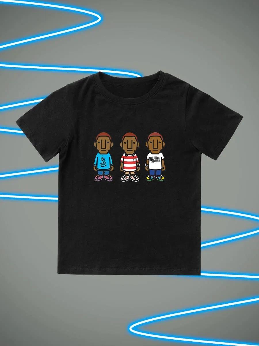 Round Neck Printed Pattern Pullover Short Sleeve Kids Tops Three Black Male Models 100