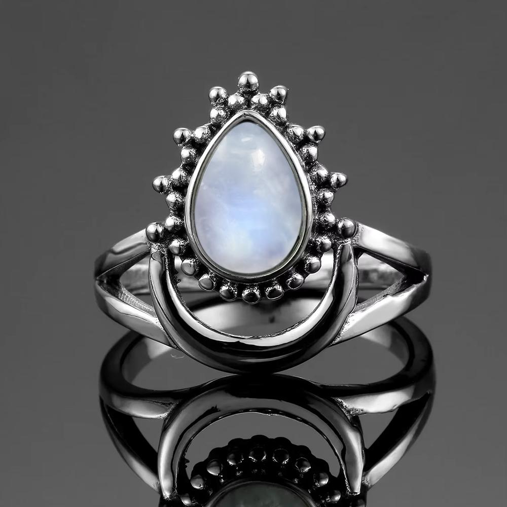 Vintage 925 Sterling Silver Natural Moonstone Rings Bohemia Oval Shape Retro Ring Gifts Fine Jewelry for Women Men