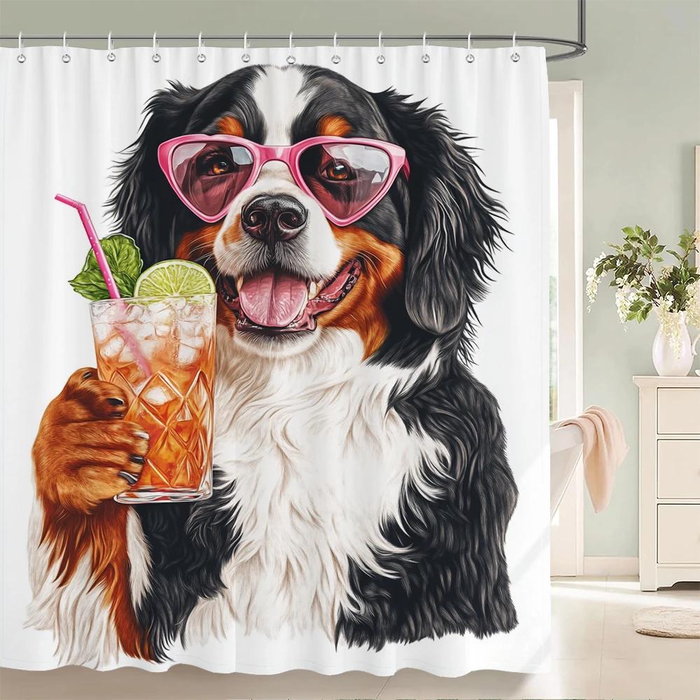 Funny Cat And Dog Shower Curtain Animal Beach Printed Bathroom Bath Curtain Home Decor With Hooks