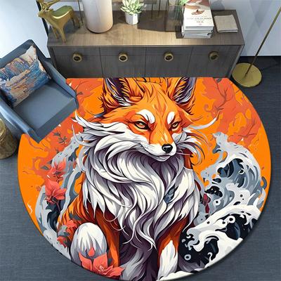 1pc Soft, Absorbent & Non Slip Handsome Fox Round Rug Soft Circle Rug for Living Room & Bedroom Decor, Chair Mats, and Unforgettable Home Gi