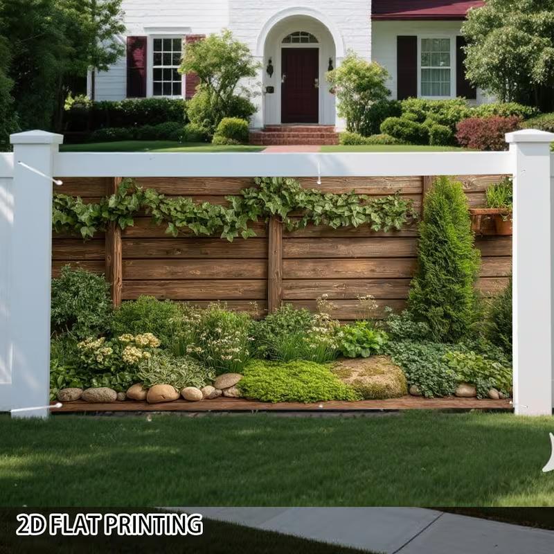 Rustic Brown Timber Plank Greenery Bush Courtyard Photo Background