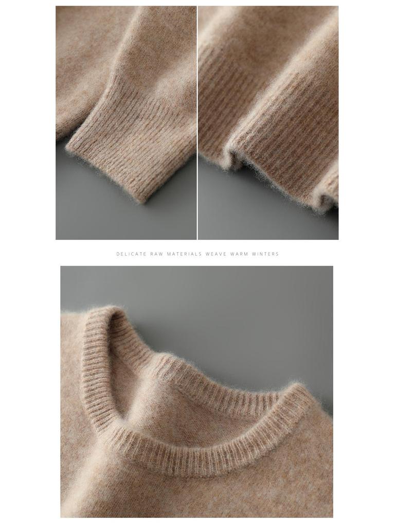 Men's 100% Australian Wool Round Neck Sweater - Skin-Friendly Business Casual Knitwear for Autumn/Winter.