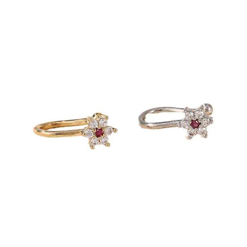 1PC puncture-free nose ring personality cool simple copper micro-inlaid zircon six-valve flower U-shaped nose clip female nose accessories